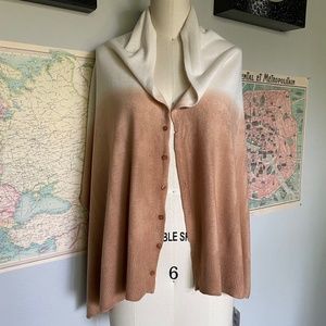 4-In-1 Sweater 7-Button Poncho In Tan Brown Fade To Cream Ombré (4 Ways To Wear)